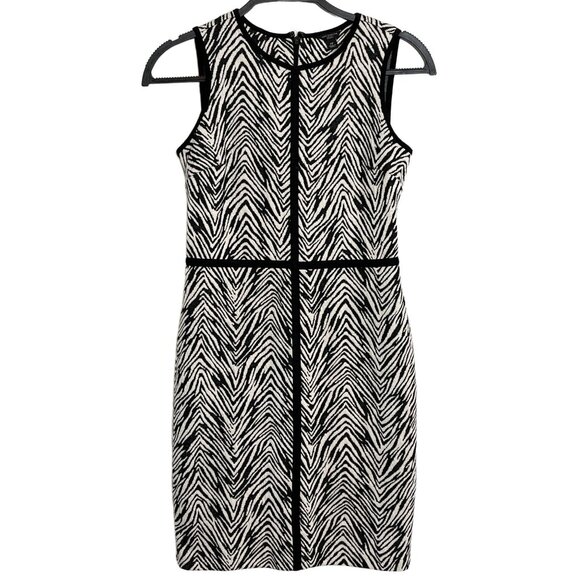 Ann Taylor Zebra Print Sheath Dress Petite 2P Black White Sleeveless Work - Picture 1 of 12